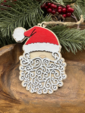 Santa Swirly Beard Wood Ornament