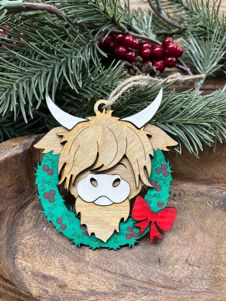 Highland Cow Wood Ornament