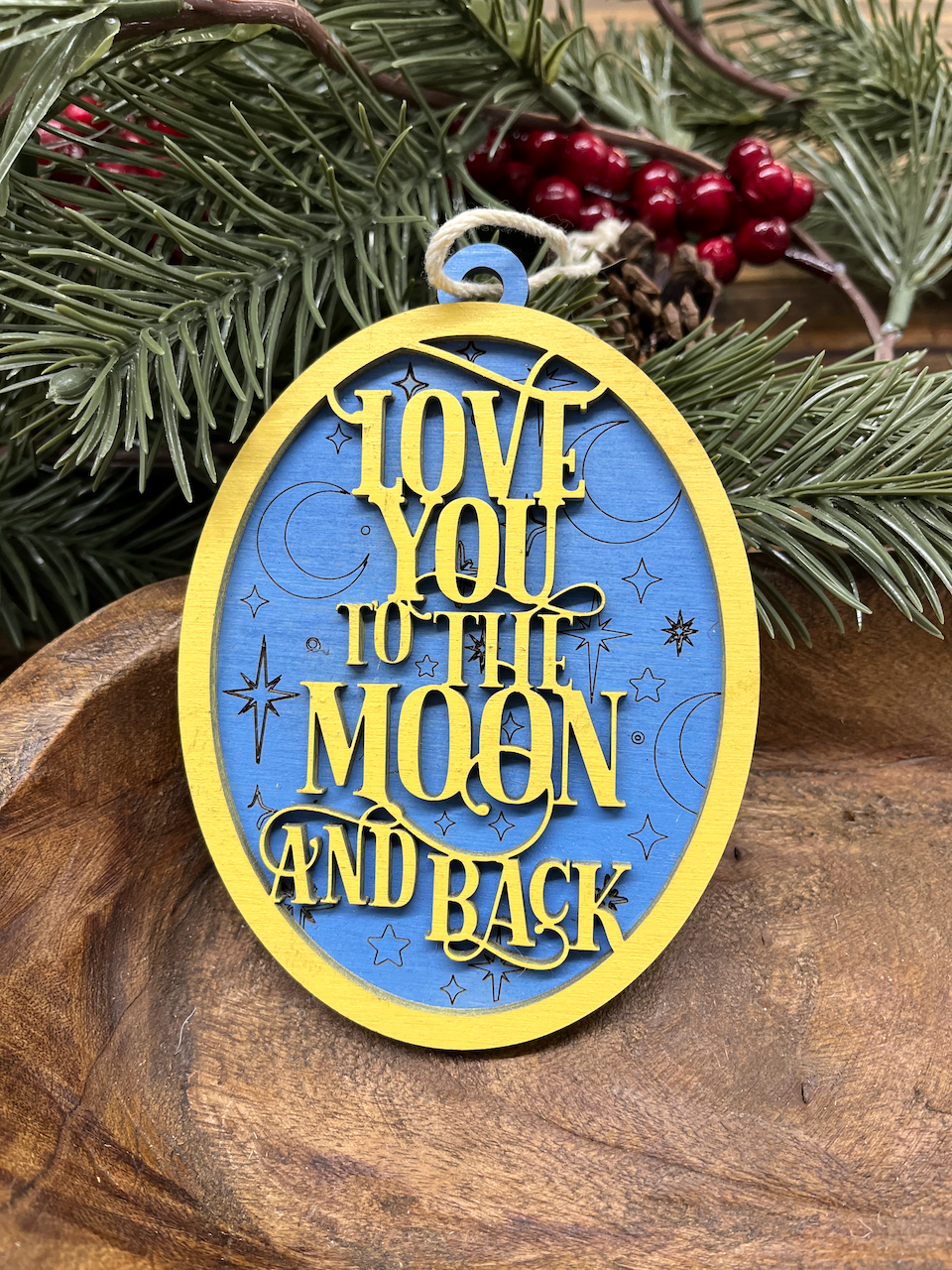 Love You to the Moon and Back Wood Ornament