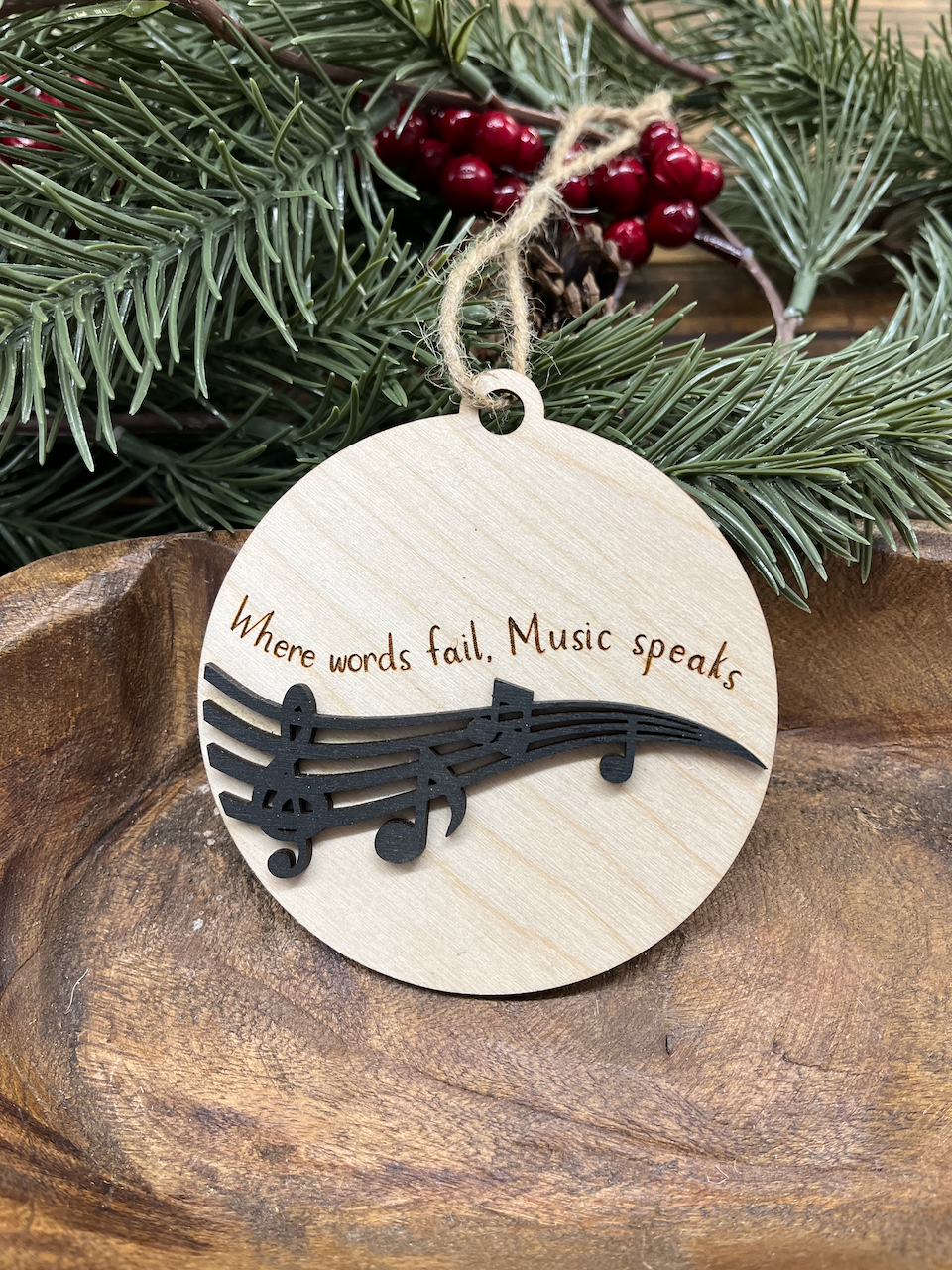Music Speaks Wood Ornament
