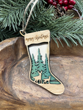 Deer Stocking Wood Ornament