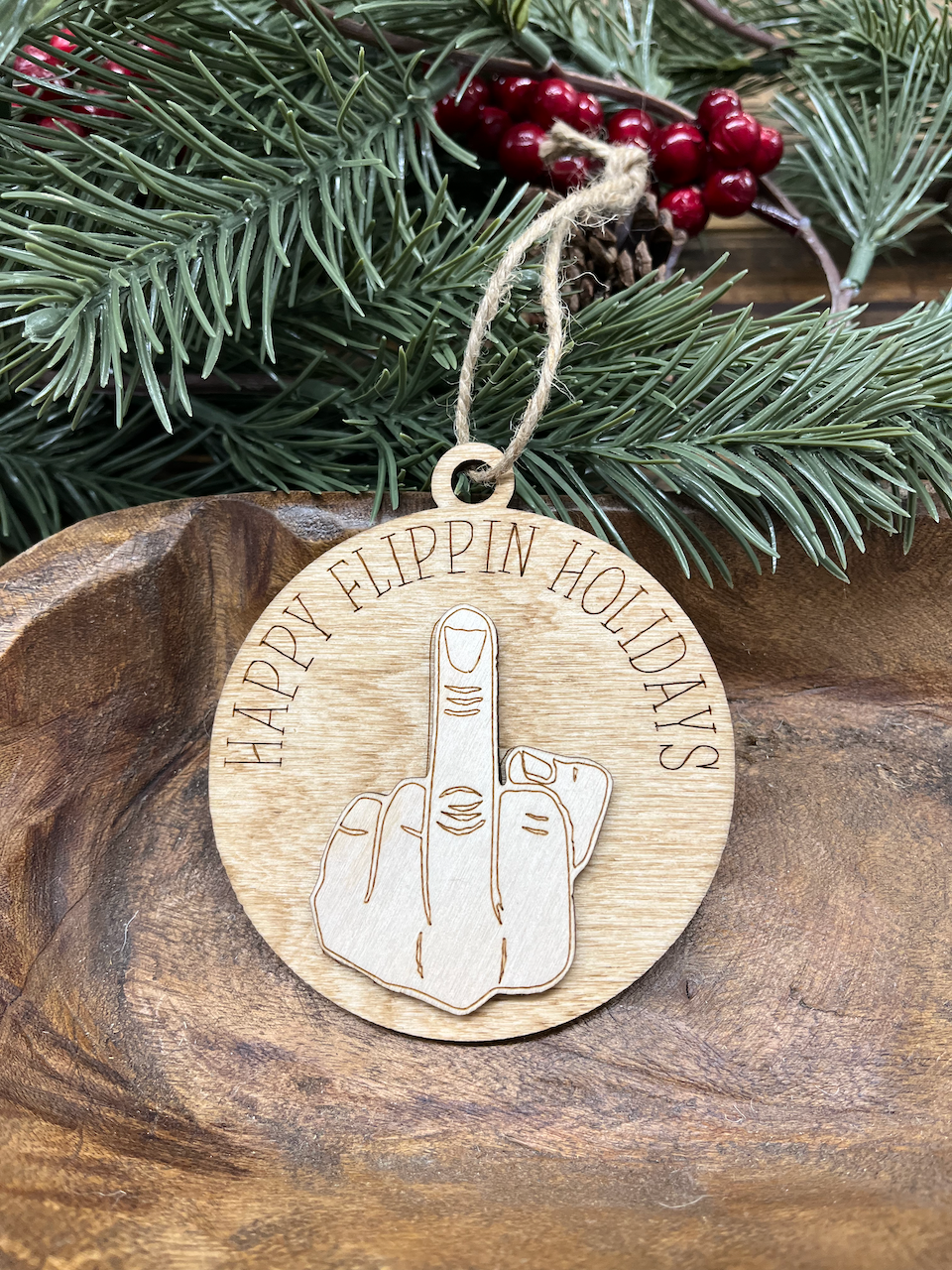 Happy Flippin Holidays Wood Ornament