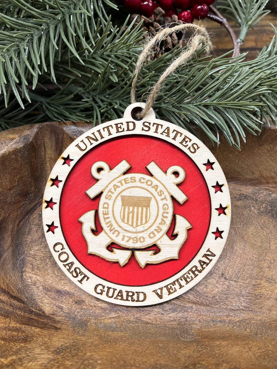 Coast Guard Veteran Wood Ornament