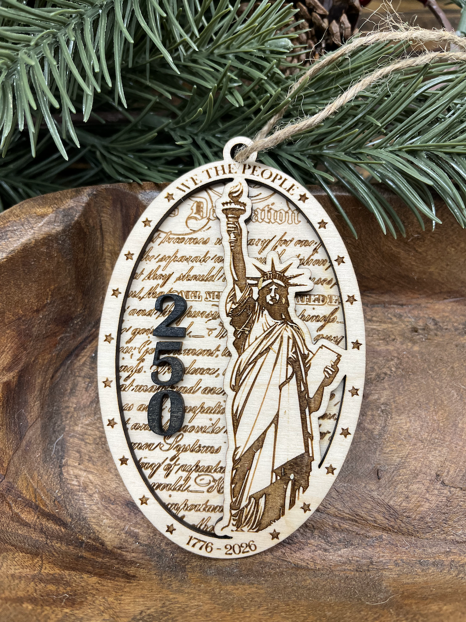 USA 250th Anniversary Wood Ornament