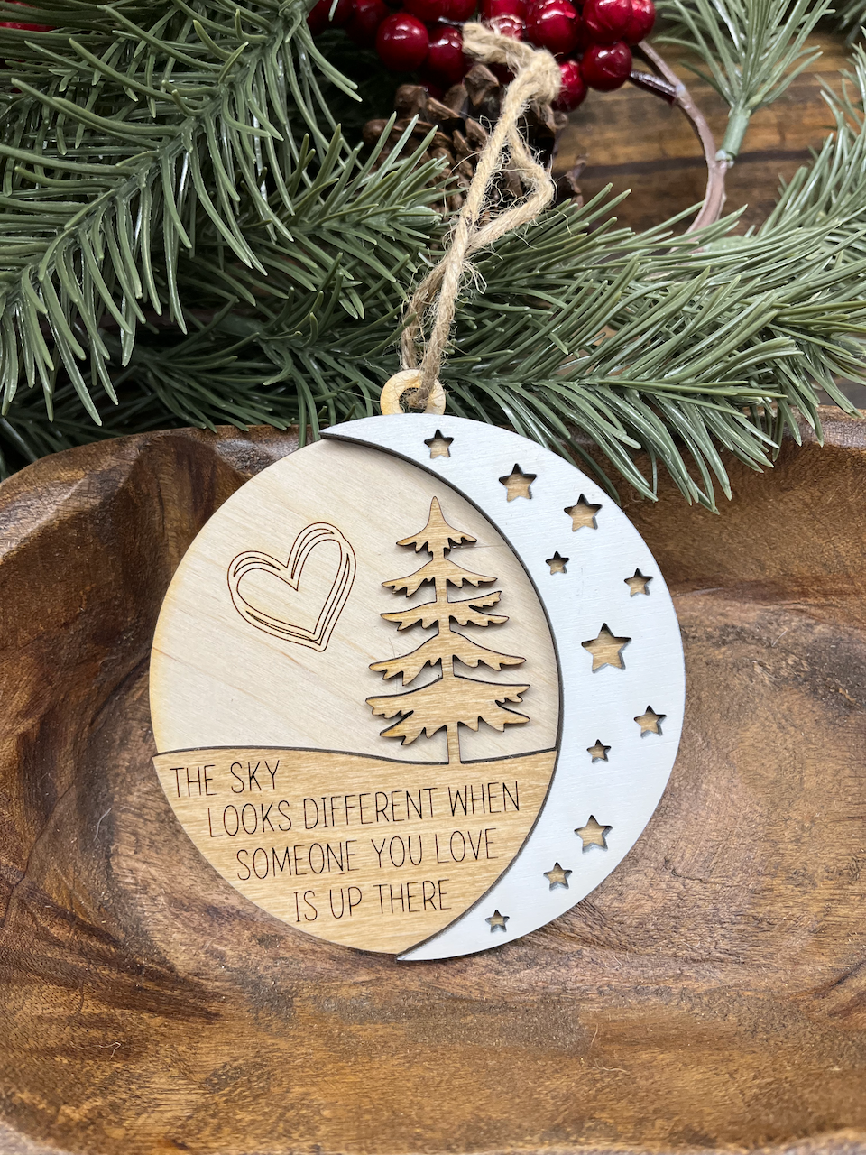 Sky Looks Different Memorial Wood Ornament
