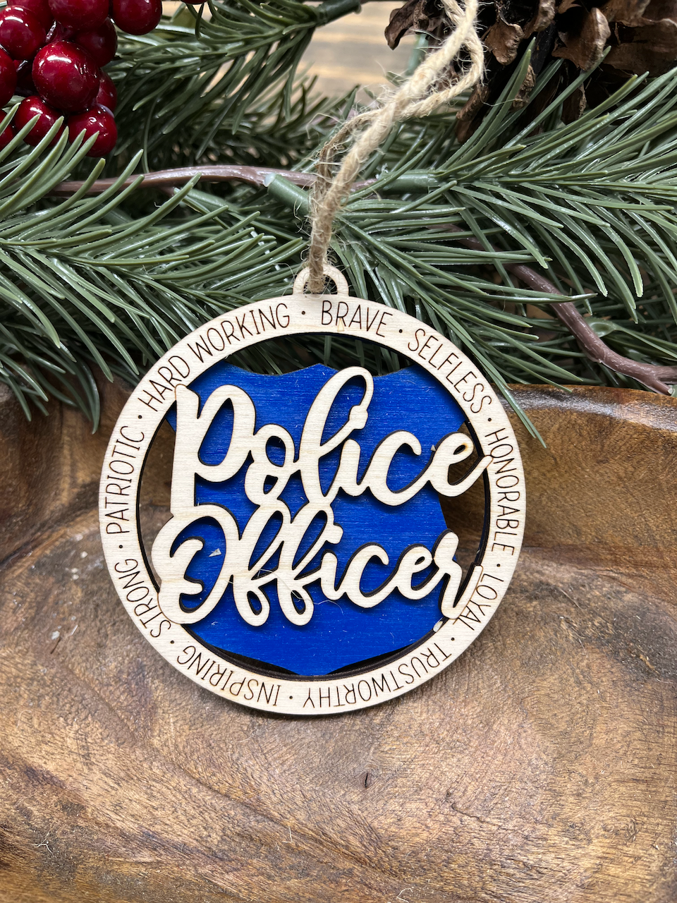 Police Officer Wood Ornament
