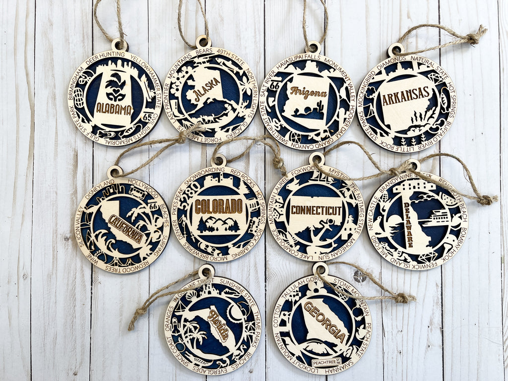 A-G State Wood Ornaments