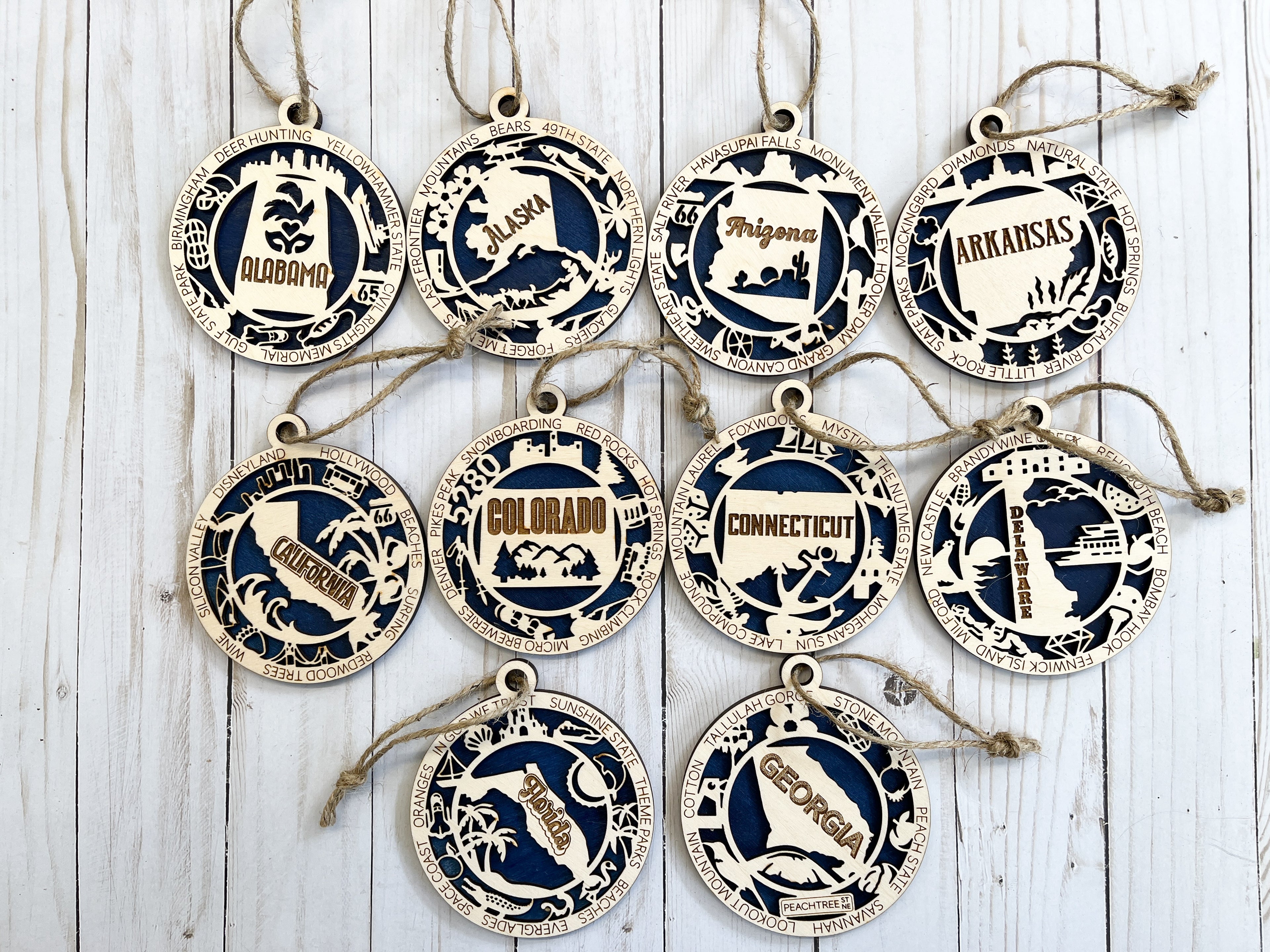 A-G State Wood Ornaments