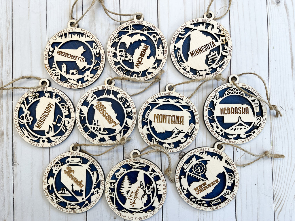 M-N State Wood Ornaments