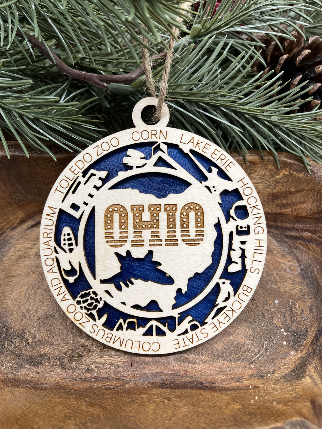 N-S State Wood Ornaments