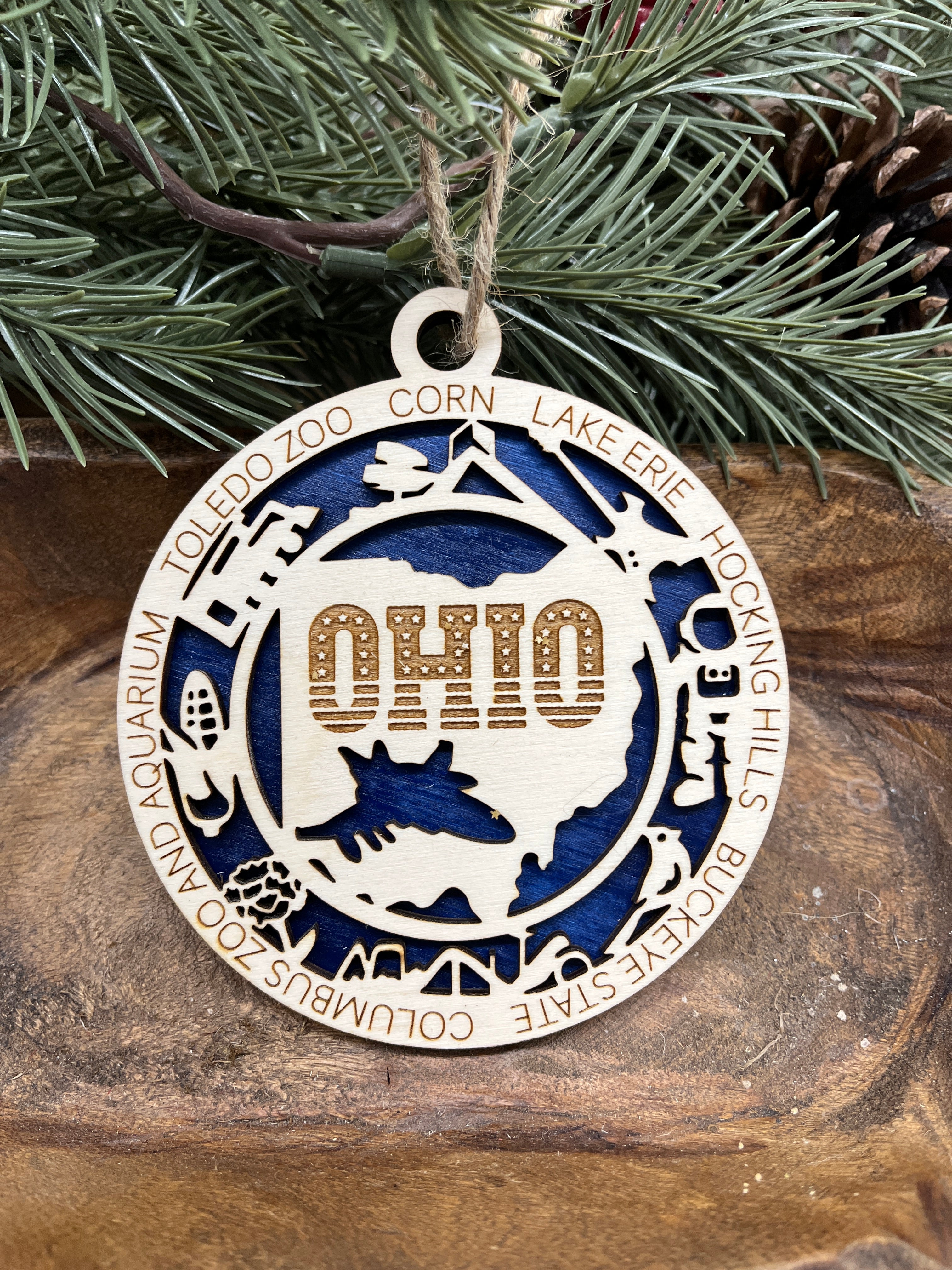 N-S State Wood Ornaments