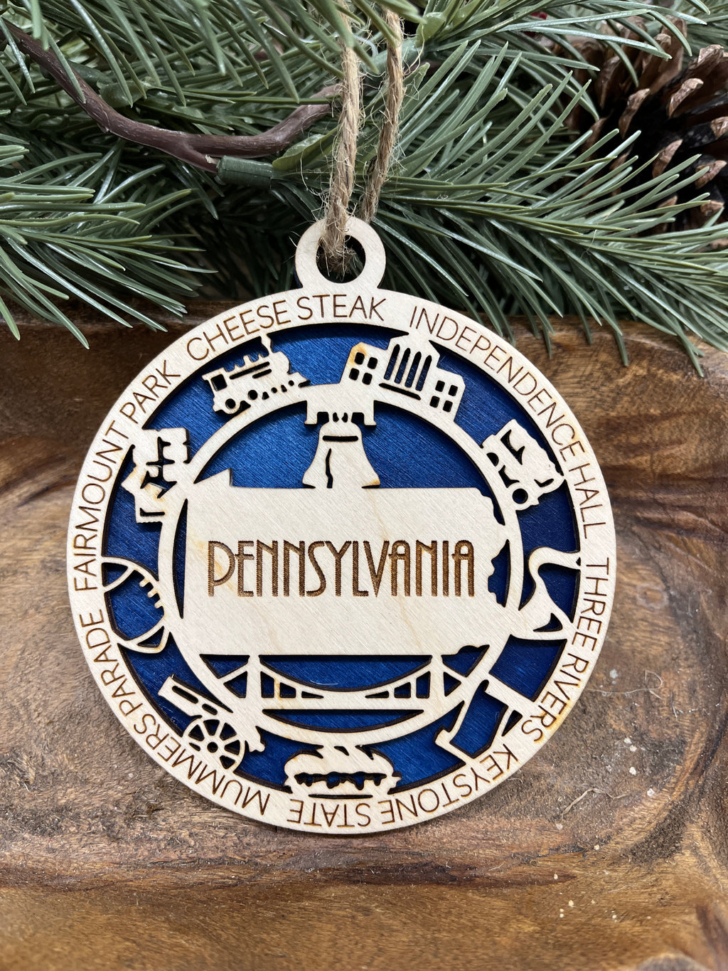 N-S State Wood Ornaments