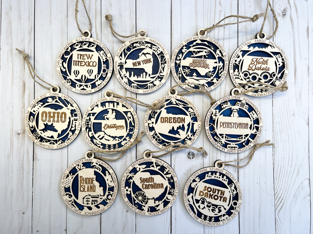 N-S State Wood Ornaments