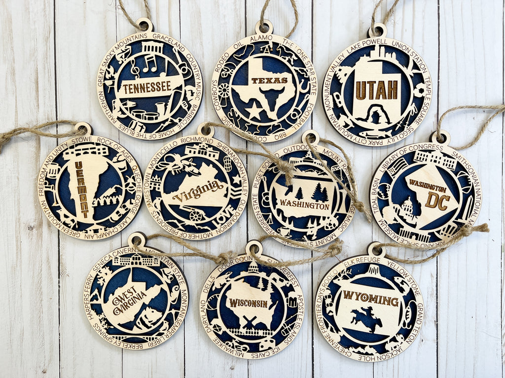 T-W State Wood Ornaments