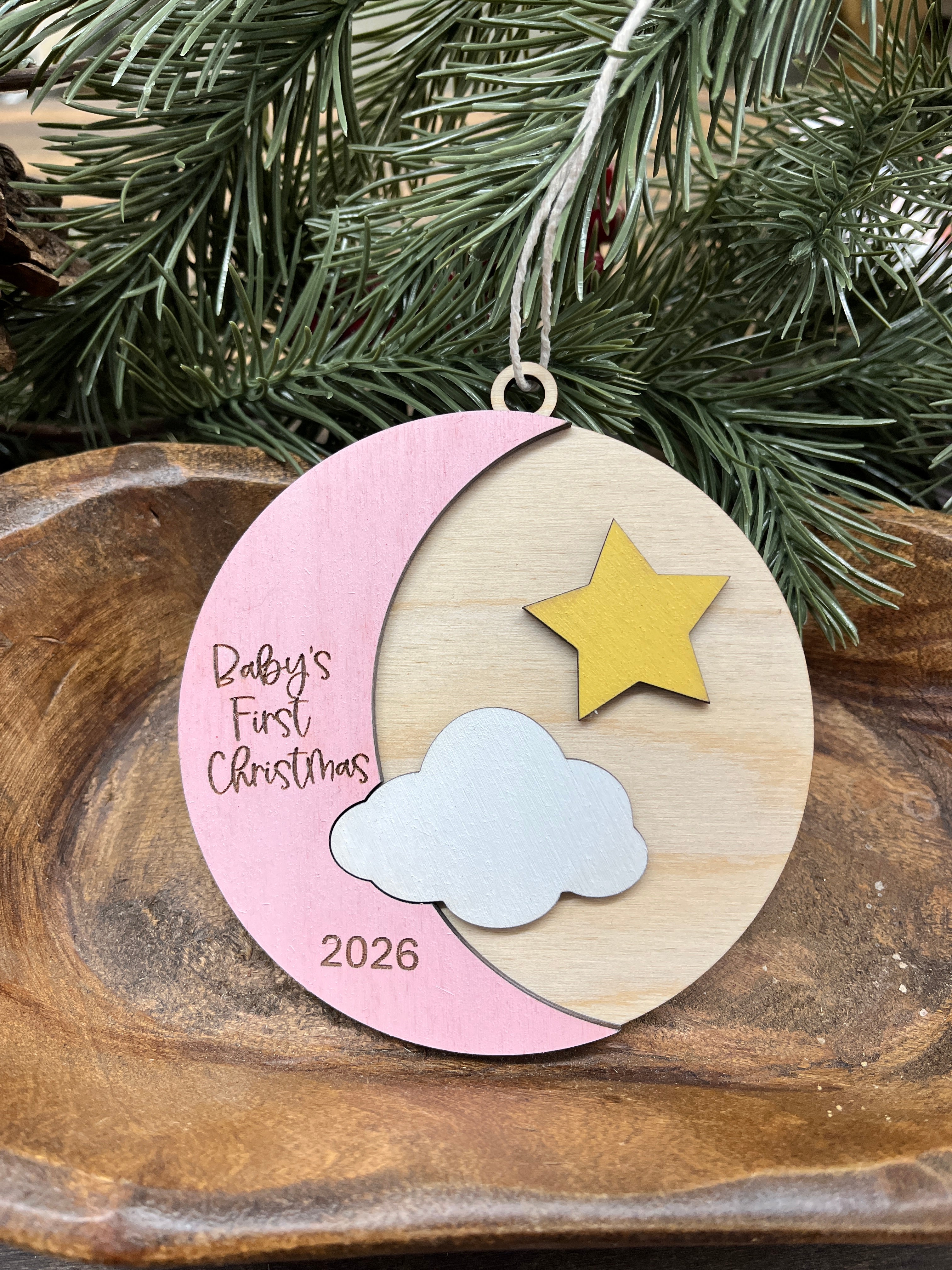 Baby Girl First Christmas Wood Ornament