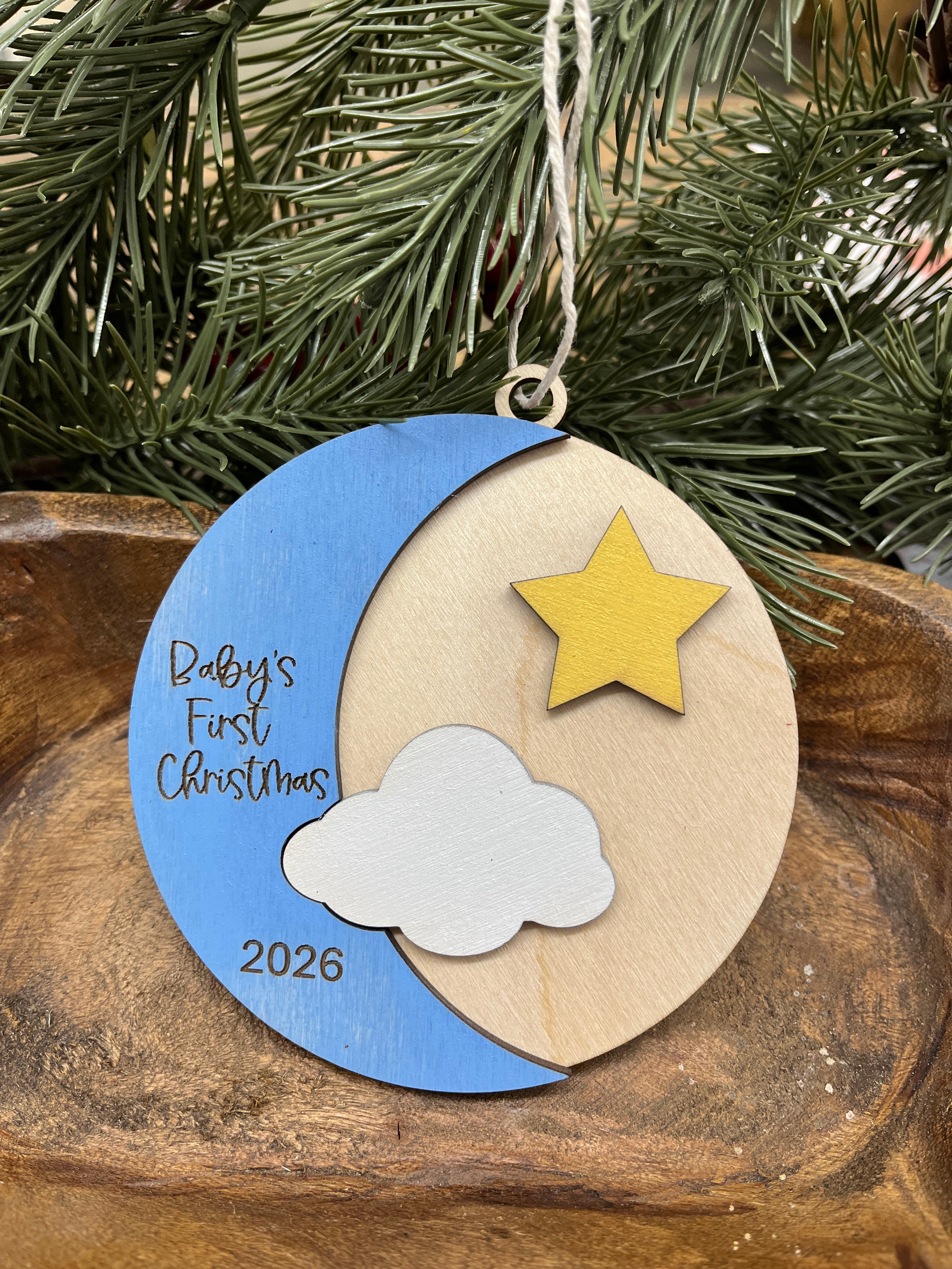 Baby Boy First Christmas Wood Ornament