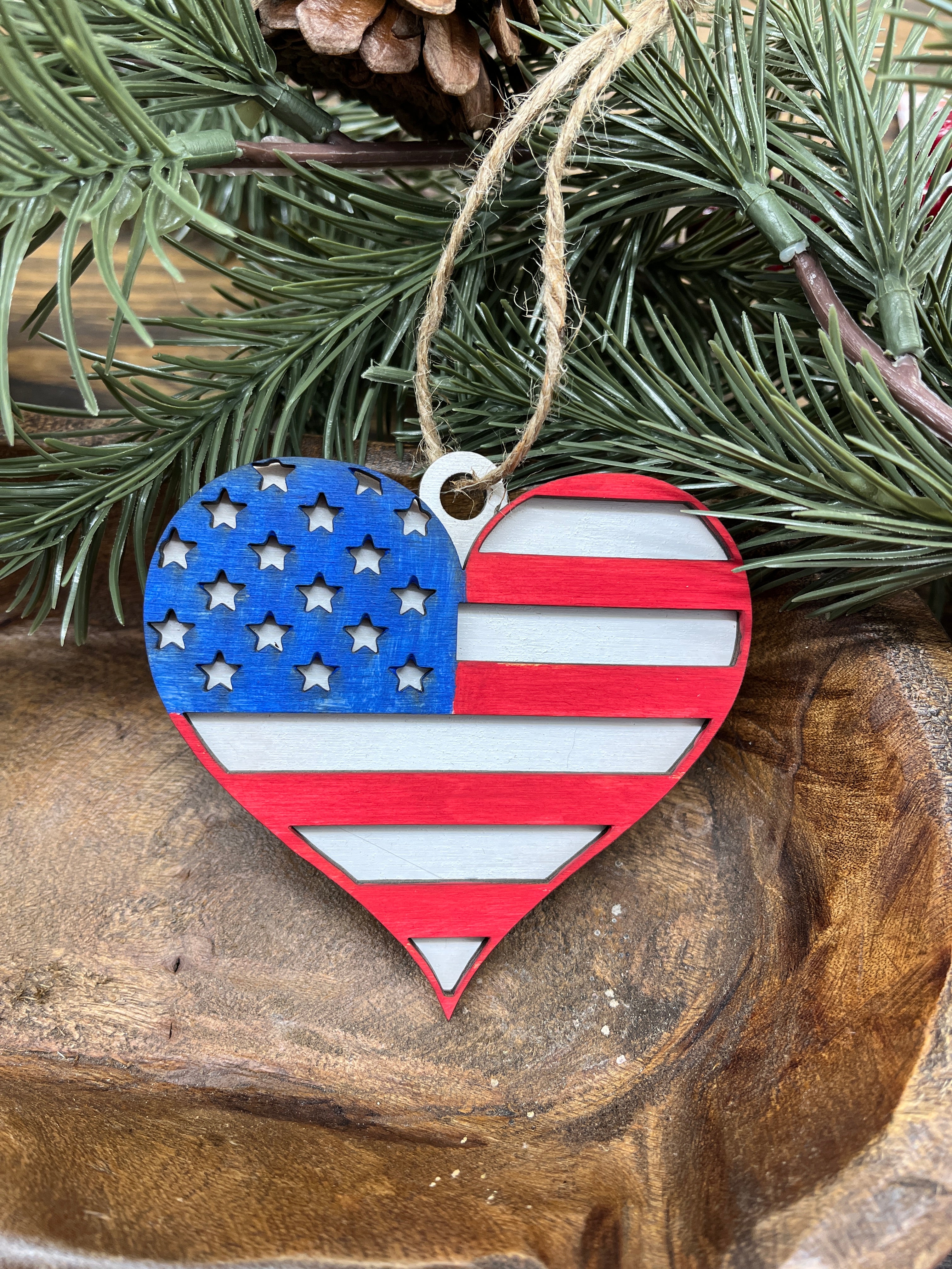 USA Flag Wood Ornament
