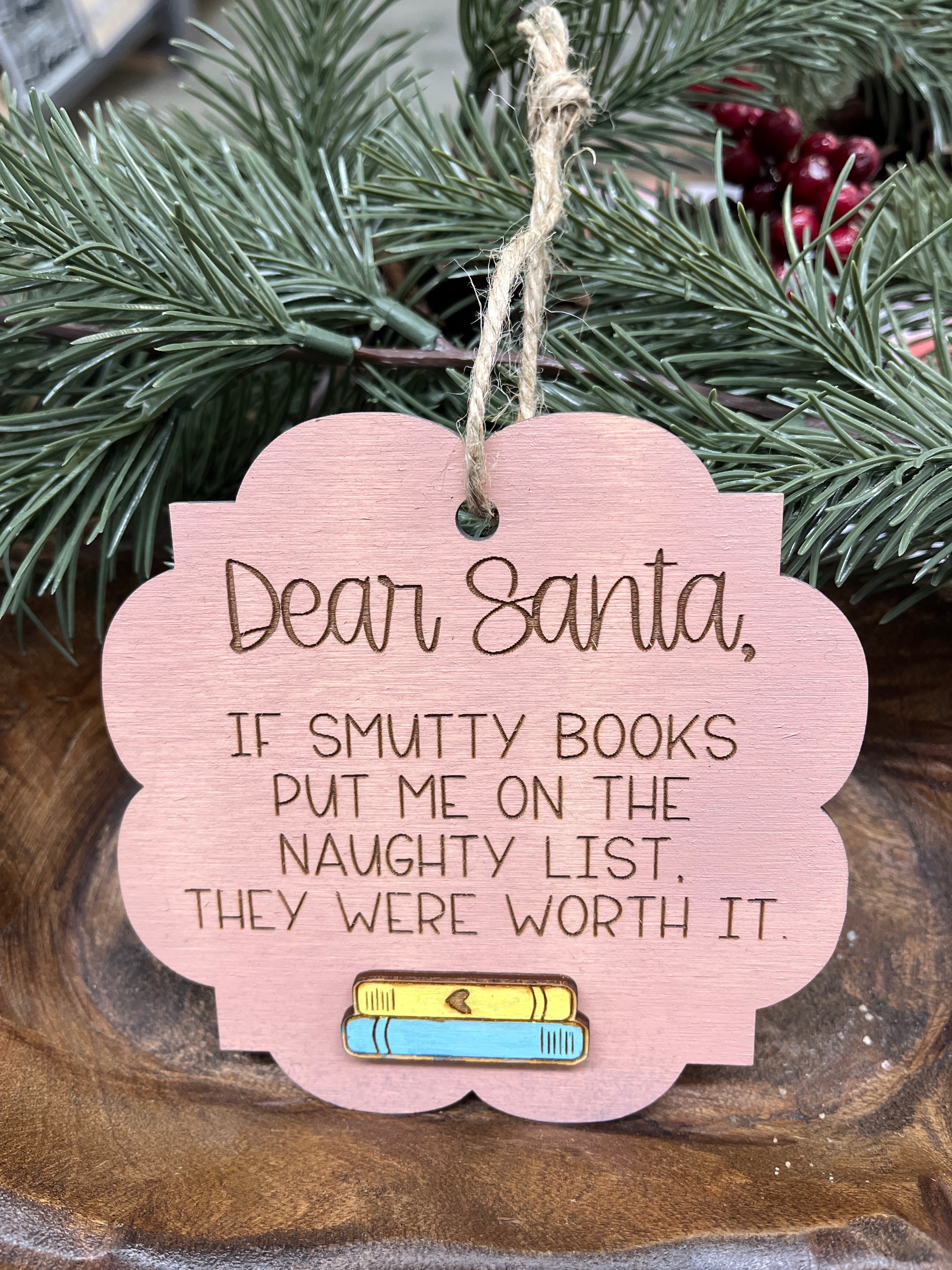 Smutty Books Wood Ornament