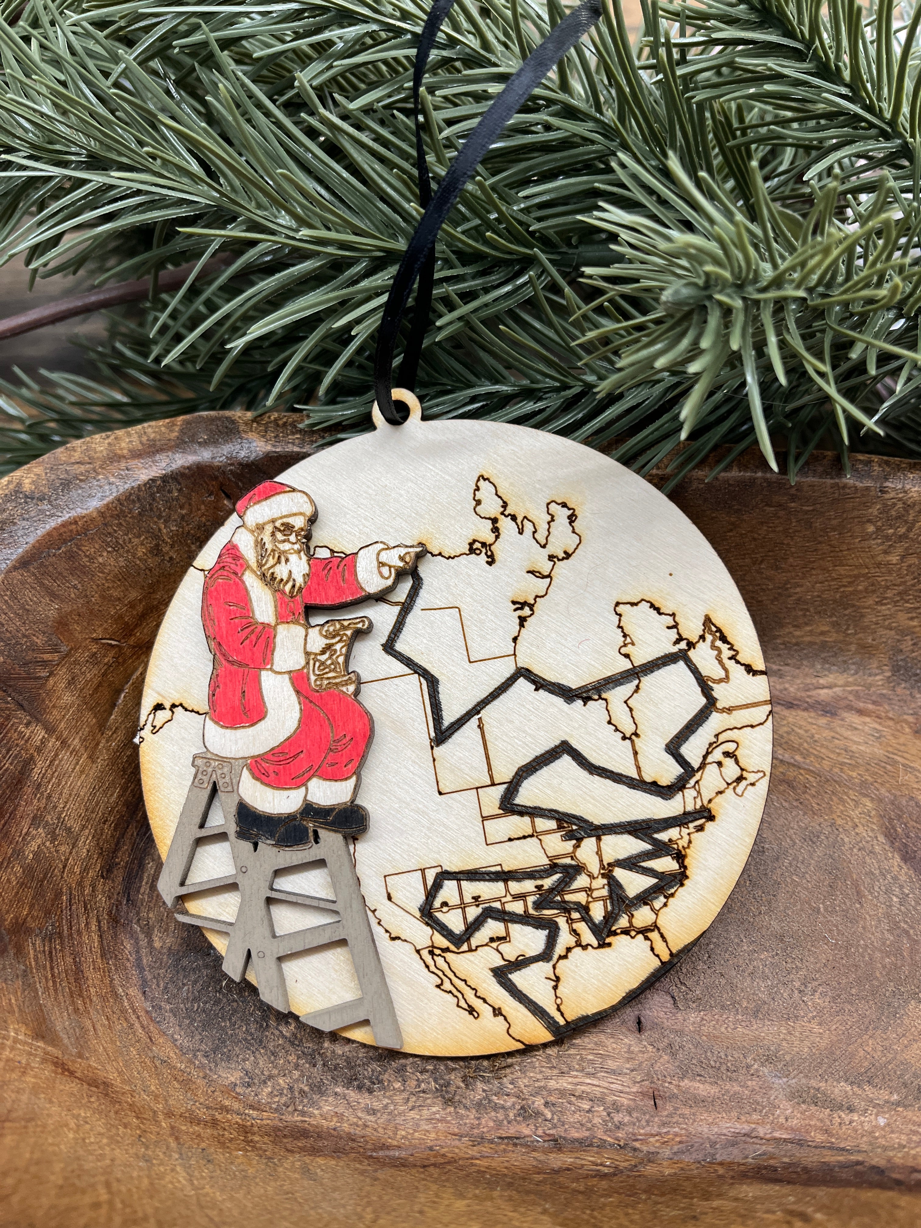 North America Santa Route Wood Ornament