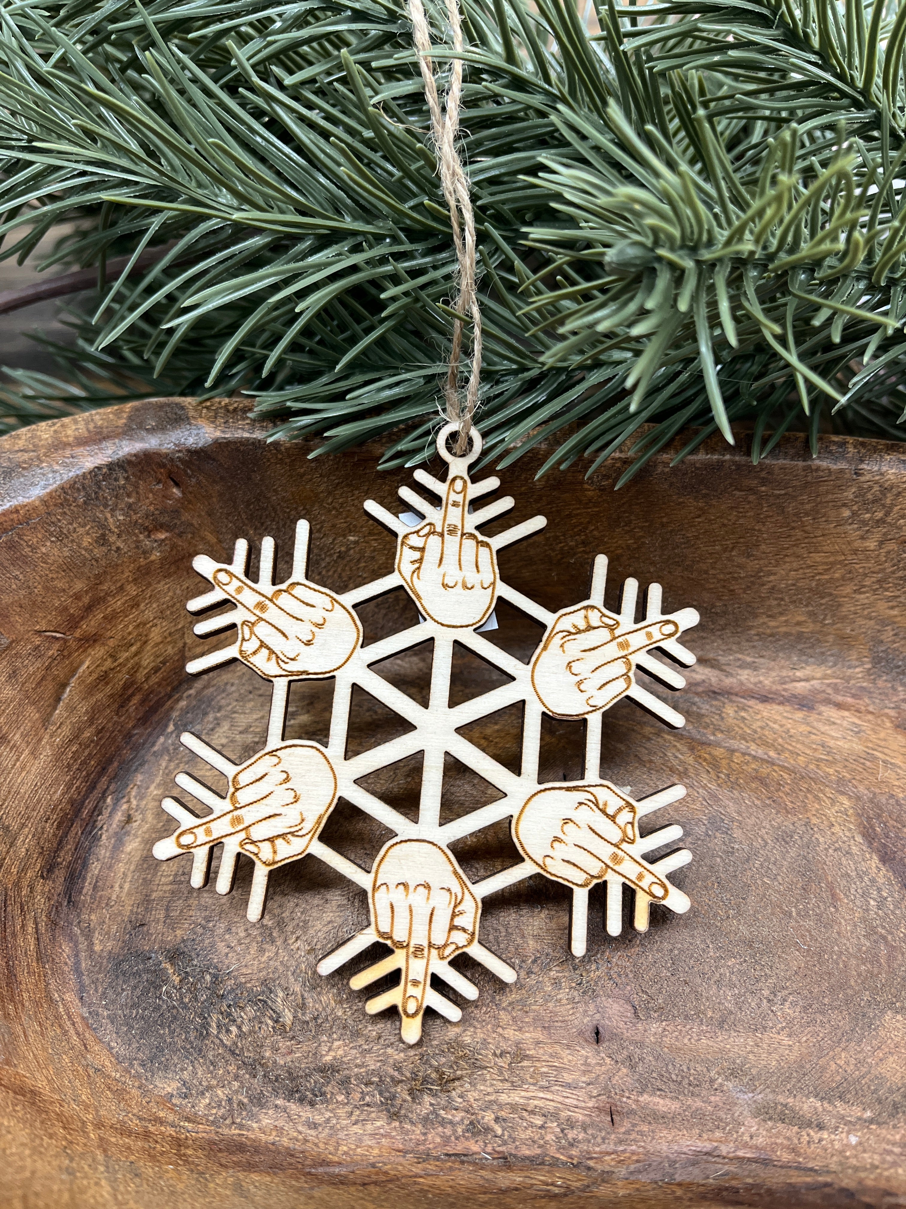 Flipping Off Snowflake Wood Ornament