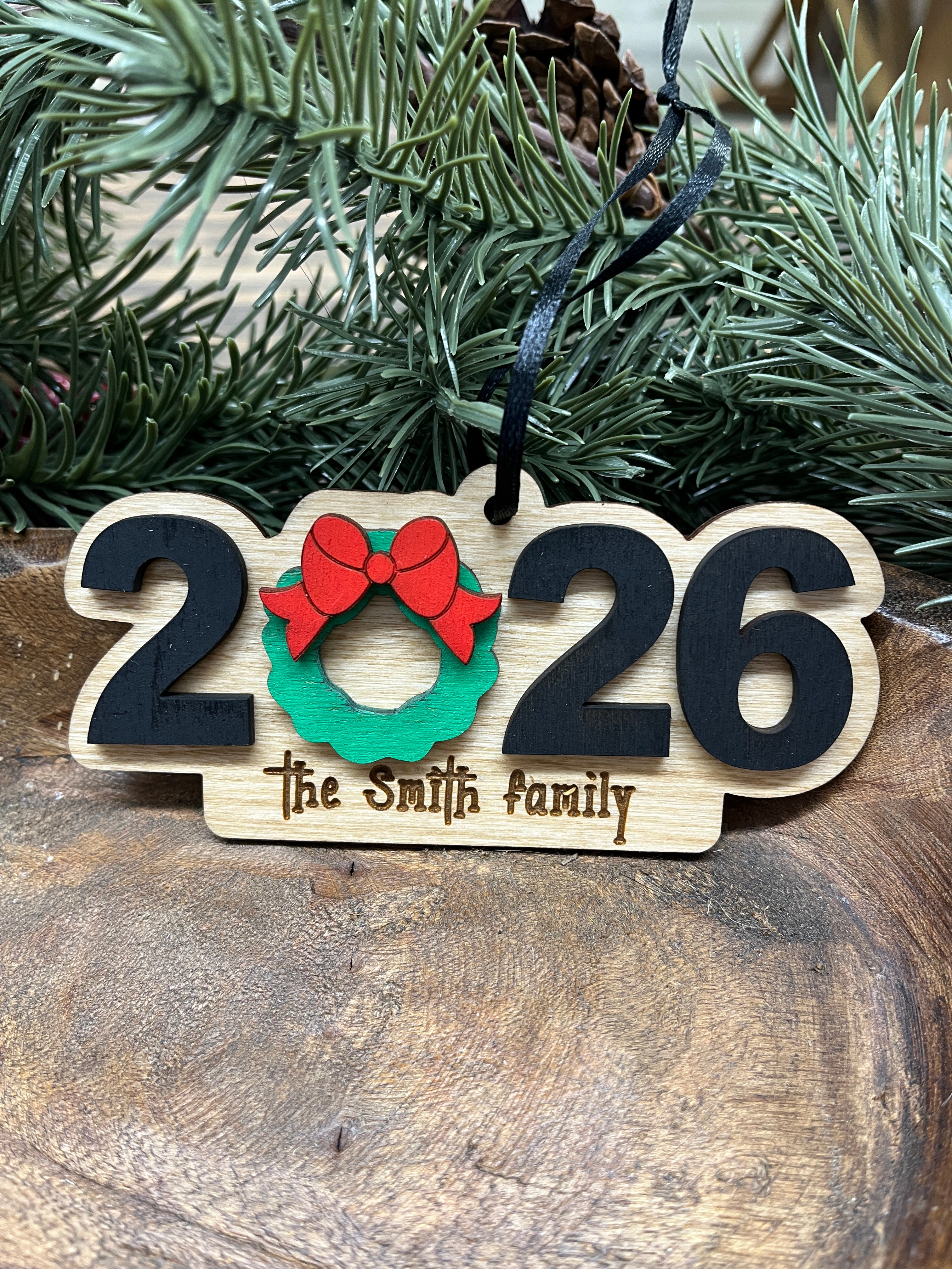 Personalized 2026 Family Wood Ornament