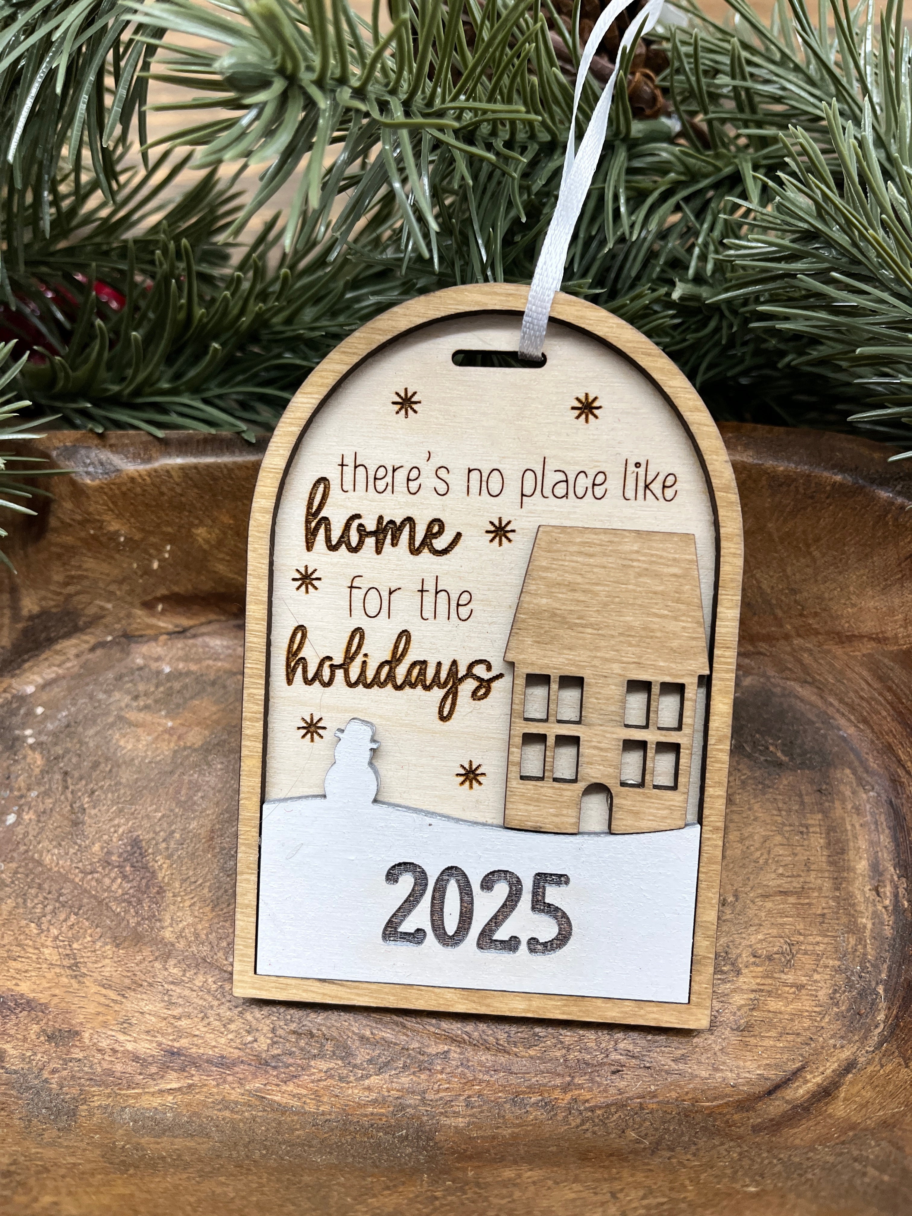 Personalized Home for Holidays Family Wood Ornament