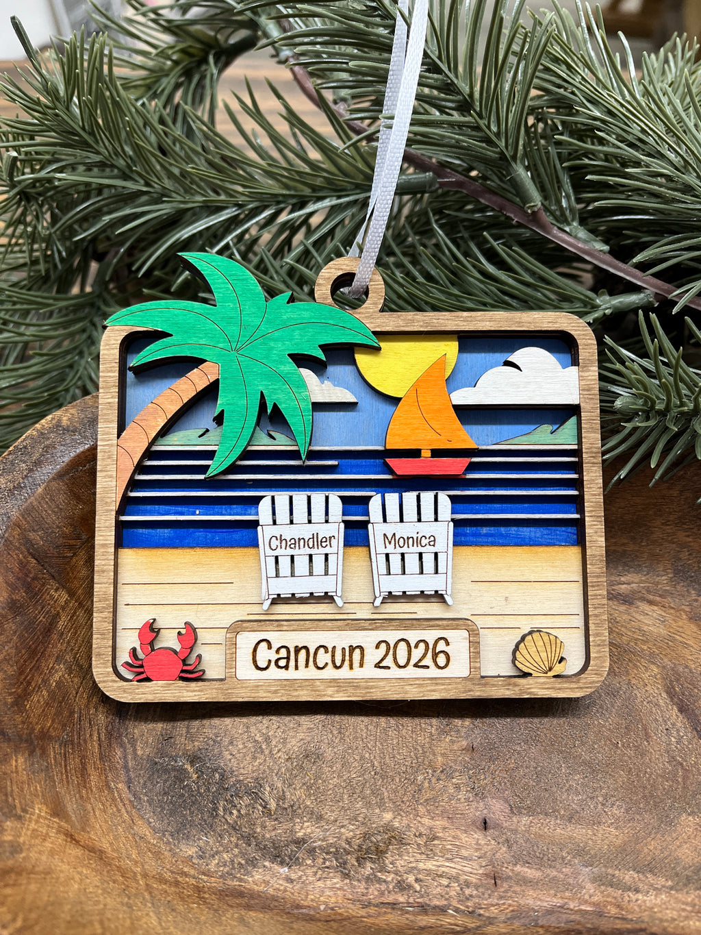 Personalized Beach Vacation Wood Ornament