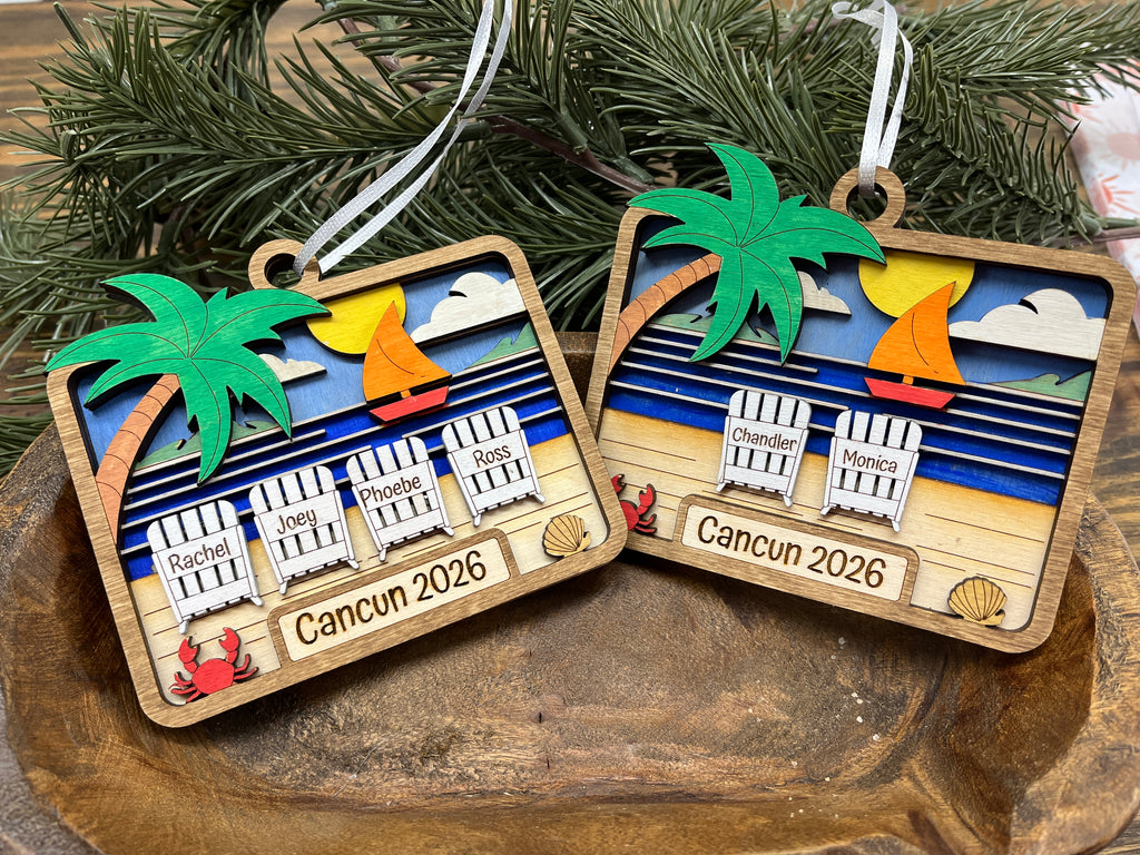 Personalized Beach Vacation Wood Ornament