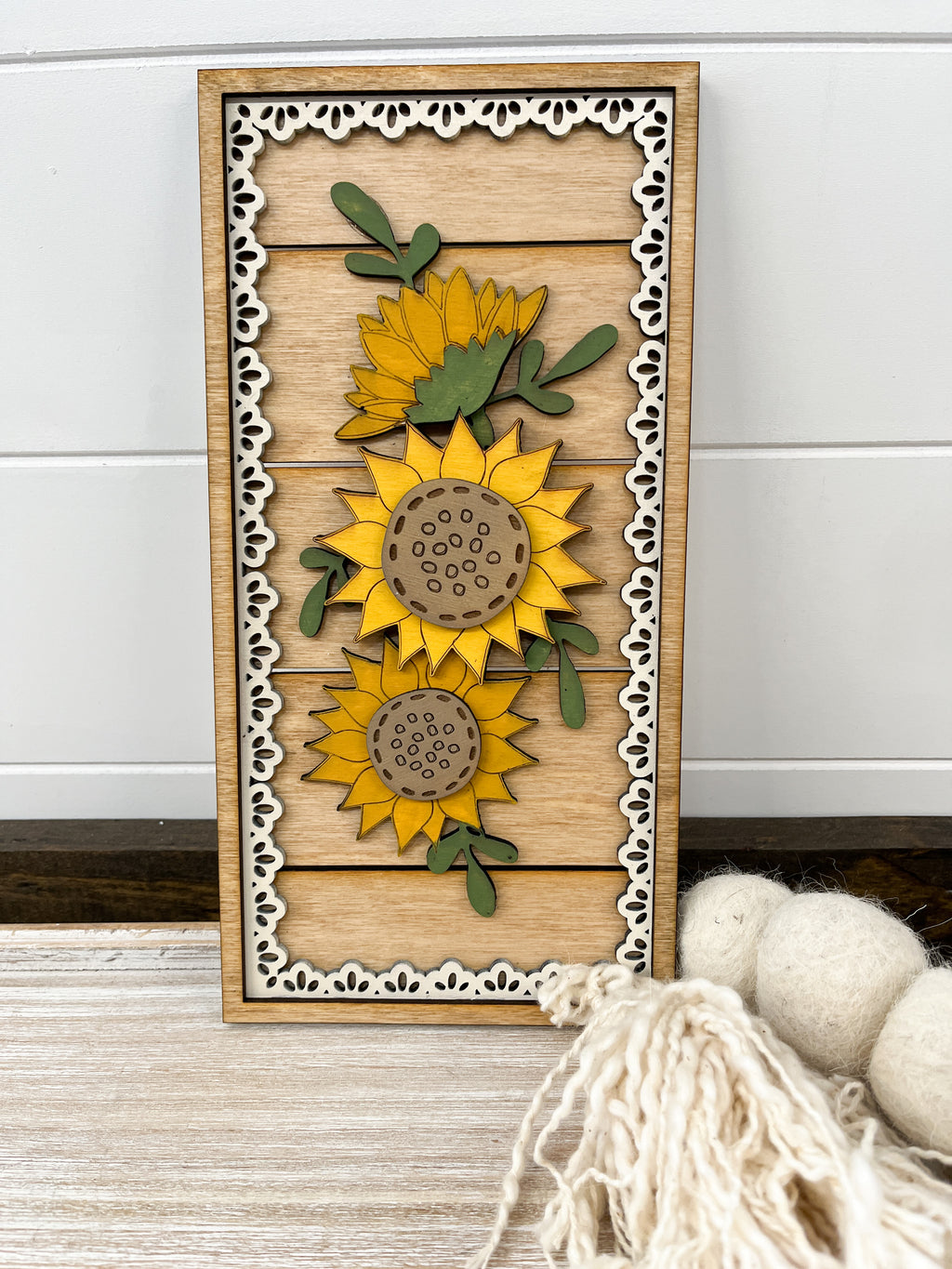 Vintage Lace Wood Sunflower Sign