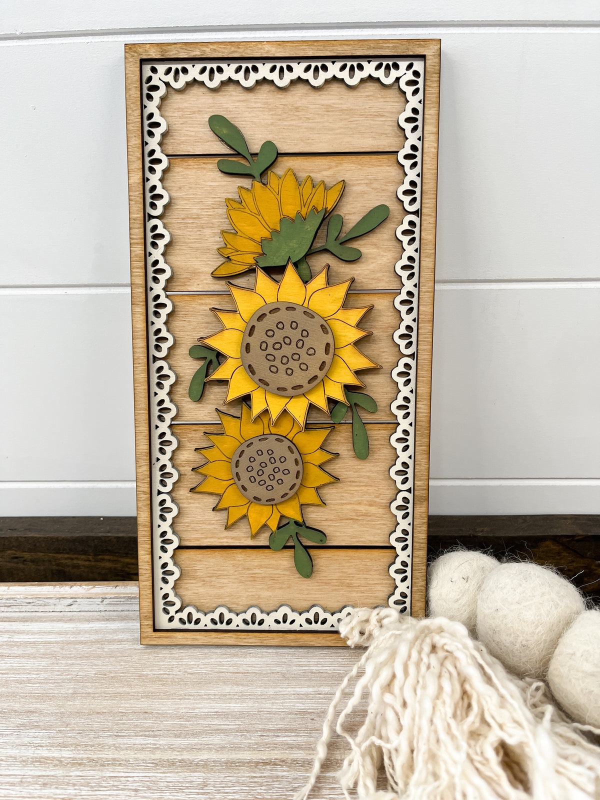 Vintage Lace Wood Sunflower Sign