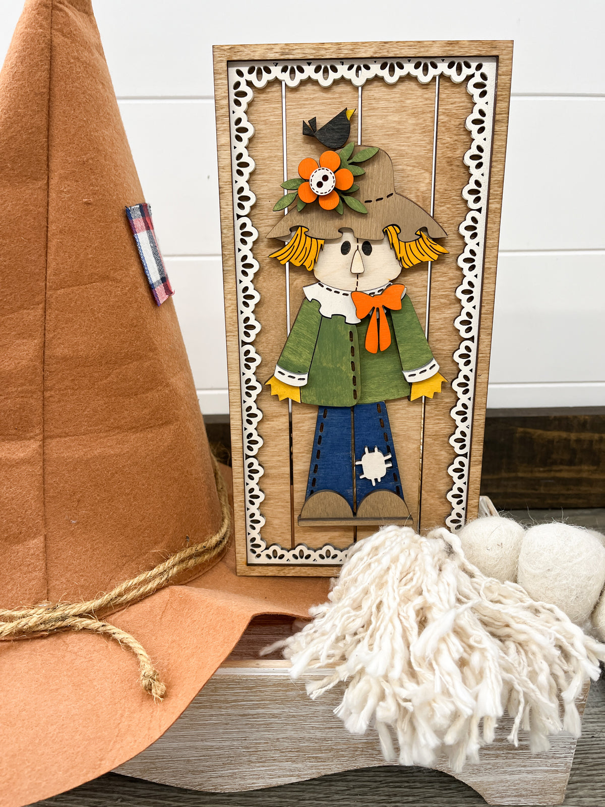 Vintage Lace Wood Scarecrow Sign