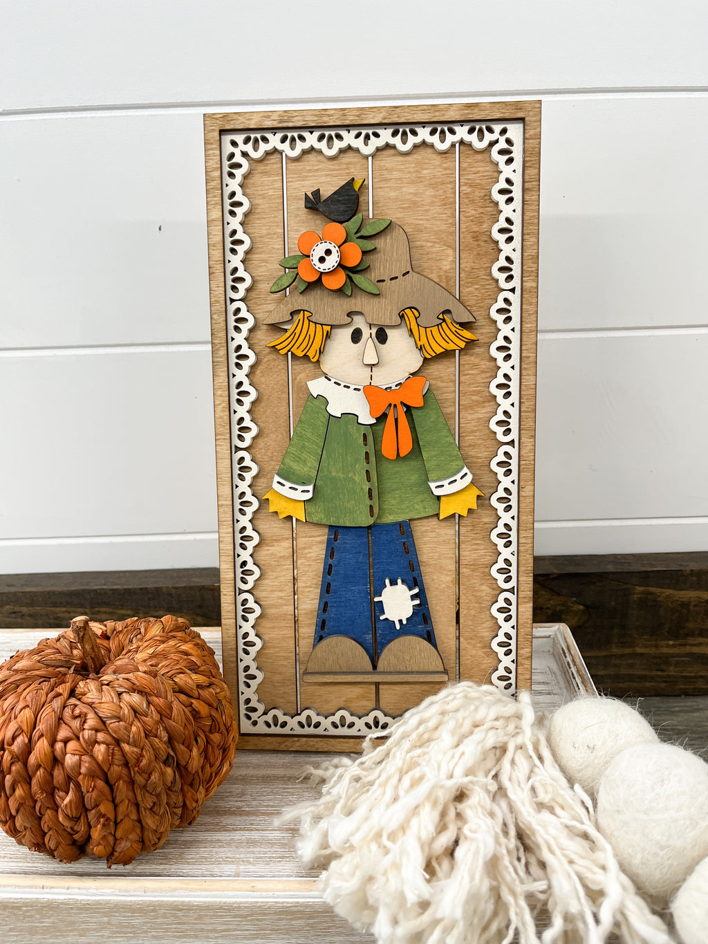 Vintage Lace Wood Scarecrow Sign
