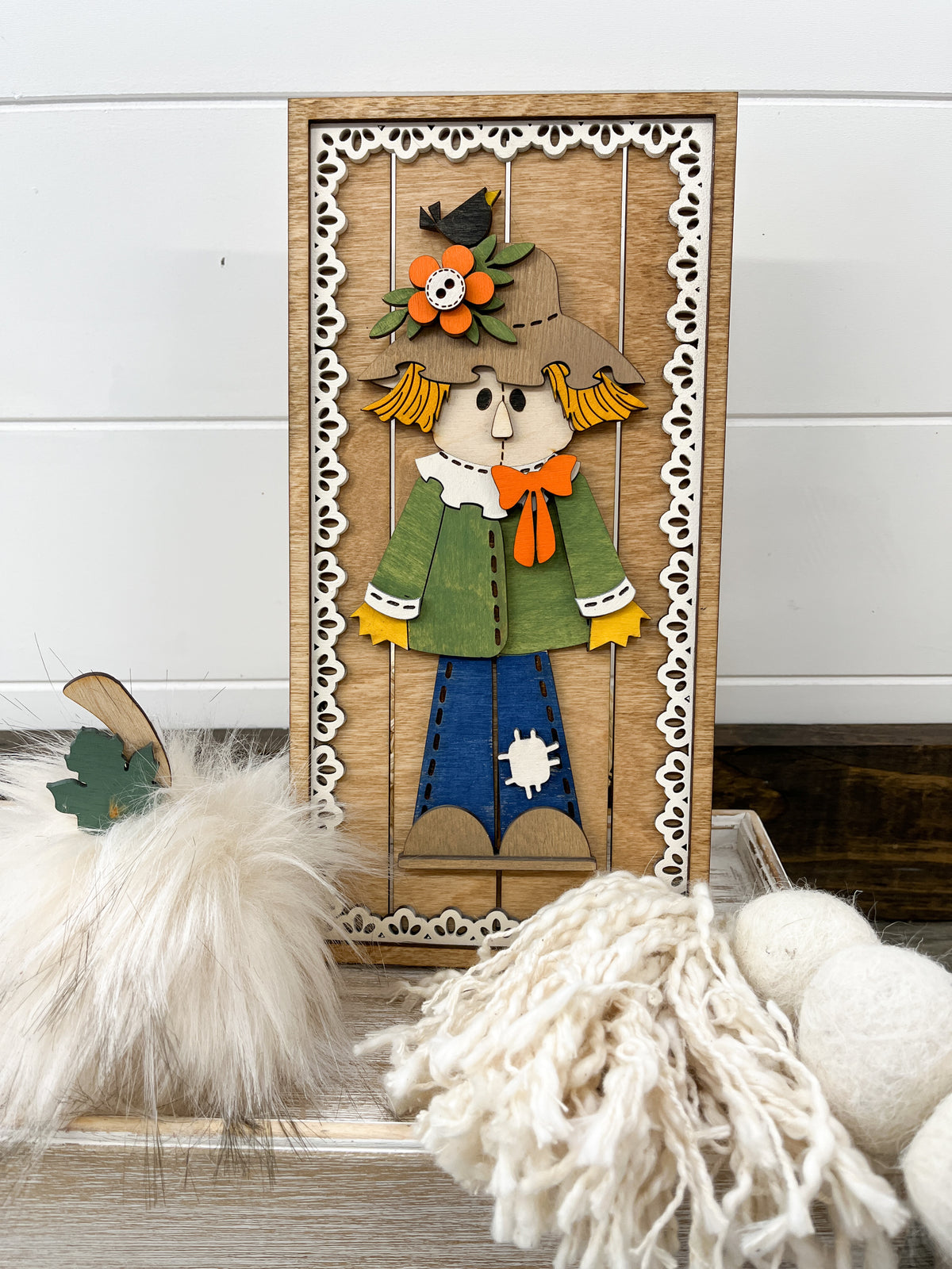 Vintage Lace Wood Scarecrow Sign